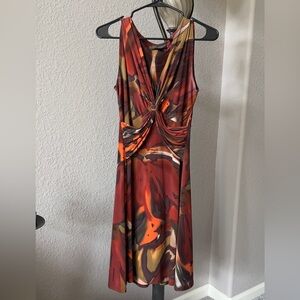 Sleeveless Red Multi-Color Twist-Front Women’s Dress